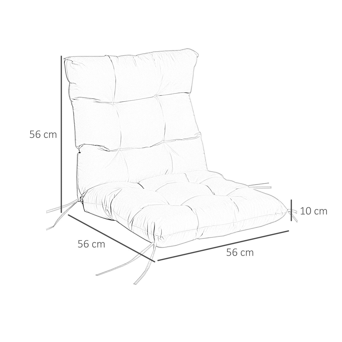 Garden Back Chair Cushion, Thick Patio Seat Cushion Pad with Backrest, Light Grey