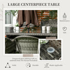 6 Seater Rattan Dining Set with Seat and Back Cushions, Parasol Hole & Glass Top Table, Grey