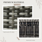 6 Seater Rattan Dining Set with Seat and Back Cushions, Parasol Hole & Glass Top Table, Grey