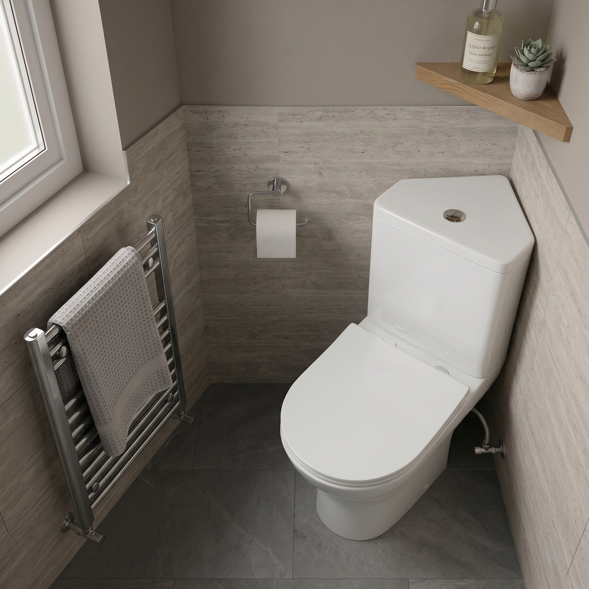 Palma Corner Close Coupled Toilet with Cistern & Soft Close Seat - White