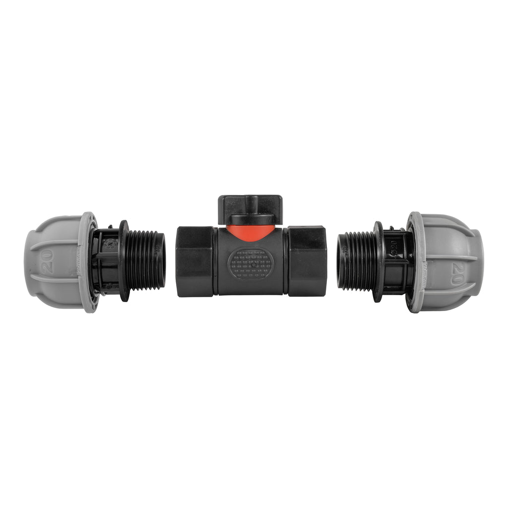 In-Line BSPF Valve with 2 x 20mm MDPE Straight Connectors