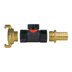 Geka Type Connector with In-Line BSPF Valve and 19mm Brass Barb