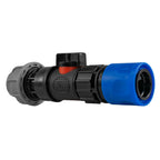 Hose Connector Blue with In-Line BSPM Valve and 20mm MDPE Straight