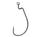 Single metal fishing hook with ringed eye and wide gap design, sharp point with barb, shown on white background, VMC Ringed HD Wide Gap Hook for fishing tackle.