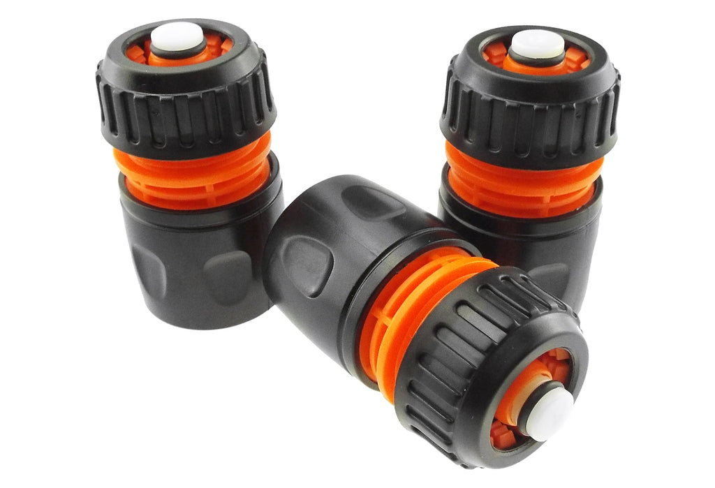 Female Hose Connector With Stop, 1/2" or 5/8" Hose, Black/Orange
