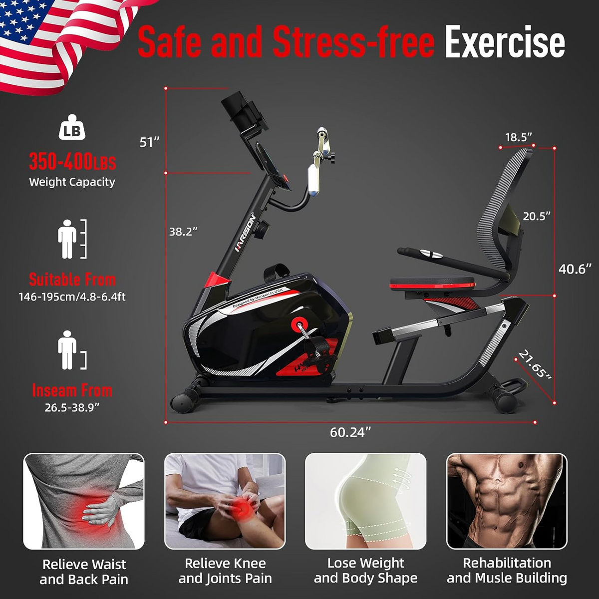 Harison Sharp Series HR-Recumbent Exercise Bike With Arm Exerciser