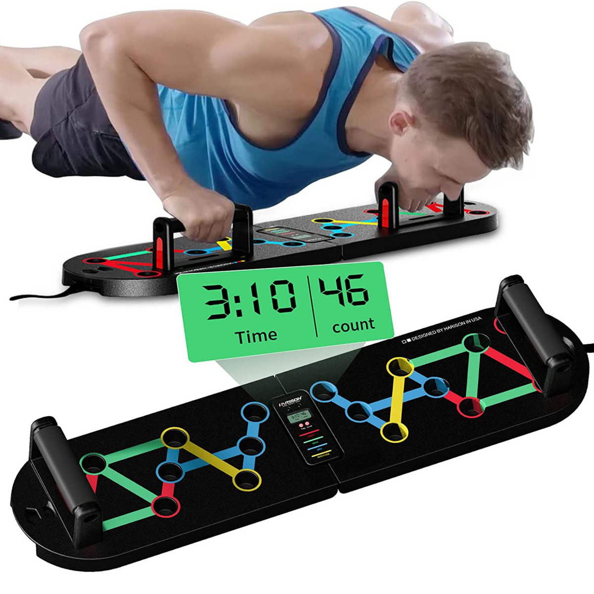 Harison HR424 Foldable Push Up Board With Counter and Resistance Bands