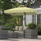 2.5m Square Patio Double Top Cantilever Umbrella with Cross Base and Ruffles, Beige