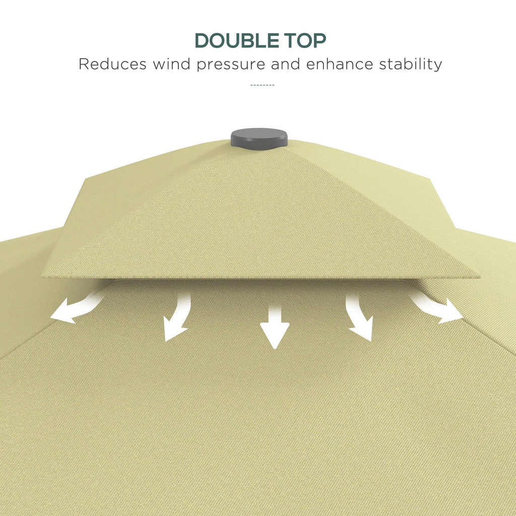 2.5m Square Patio Double Top Cantilever Umbrella with Cross Base and Ruffles, Beige