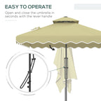 2.5m Square Patio Double Top Cantilever Umbrella with Cross Base and Ruffles, Beige