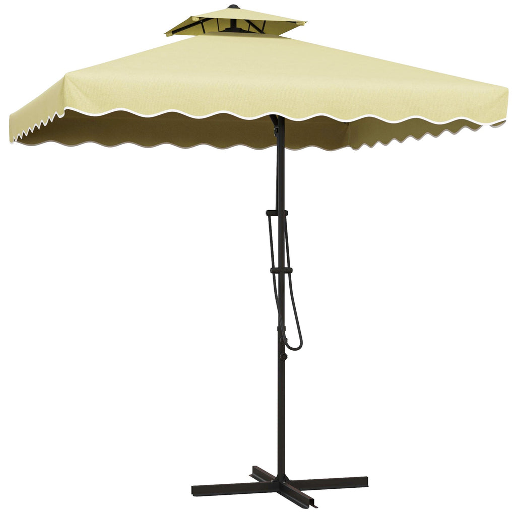2.5m Square Patio Double Top Cantilever Umbrella with Cross Base and Ruffles, Beige
