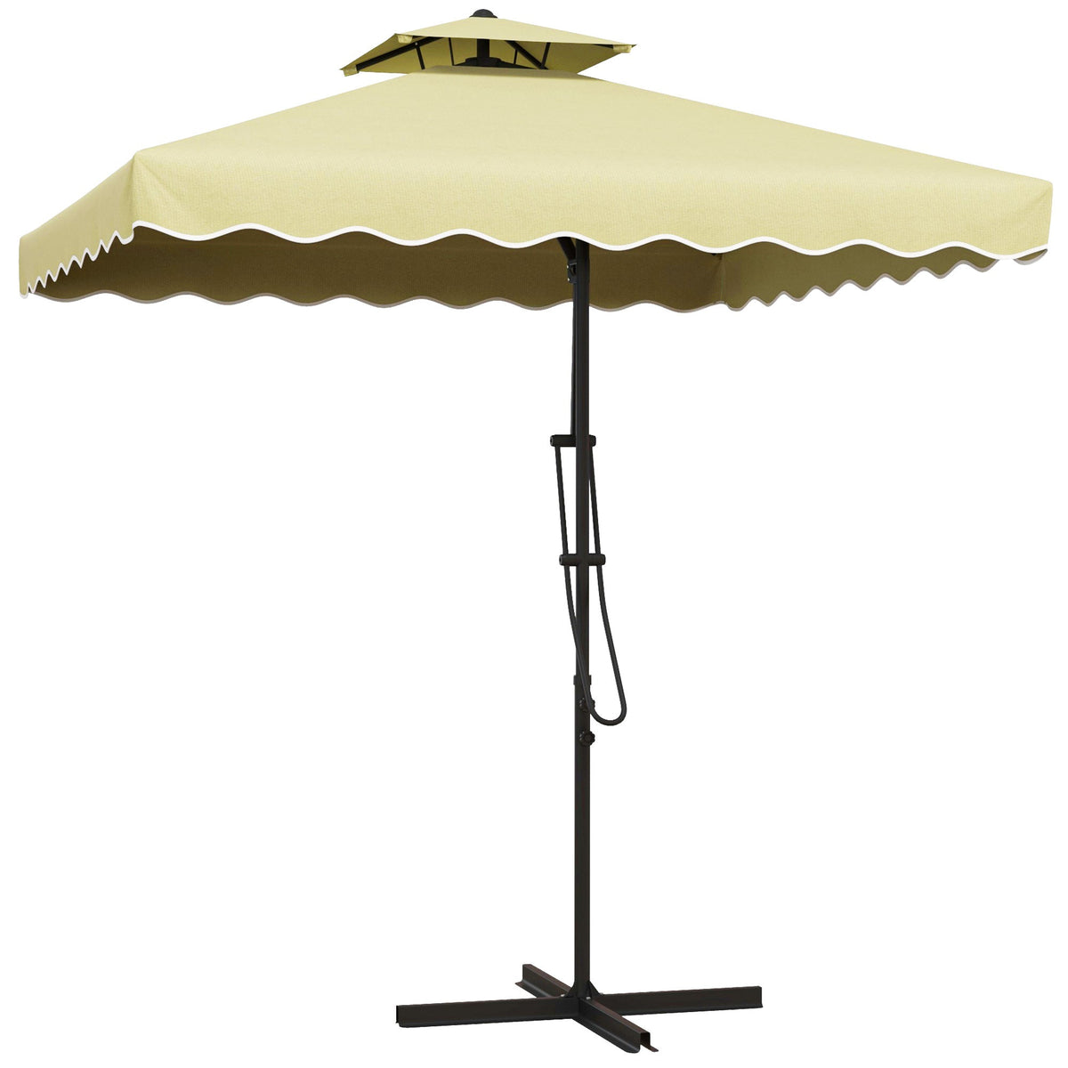 2.5m Square Patio Double Top Cantilever Umbrella with Cross Base and Ruffles, Beige