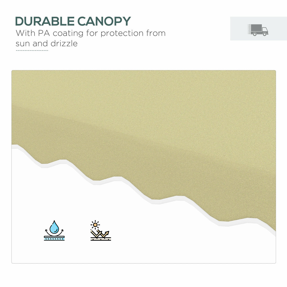 2.5m Square Patio Double Top Cantilever Umbrella with Cross Base and Ruffles, Beige