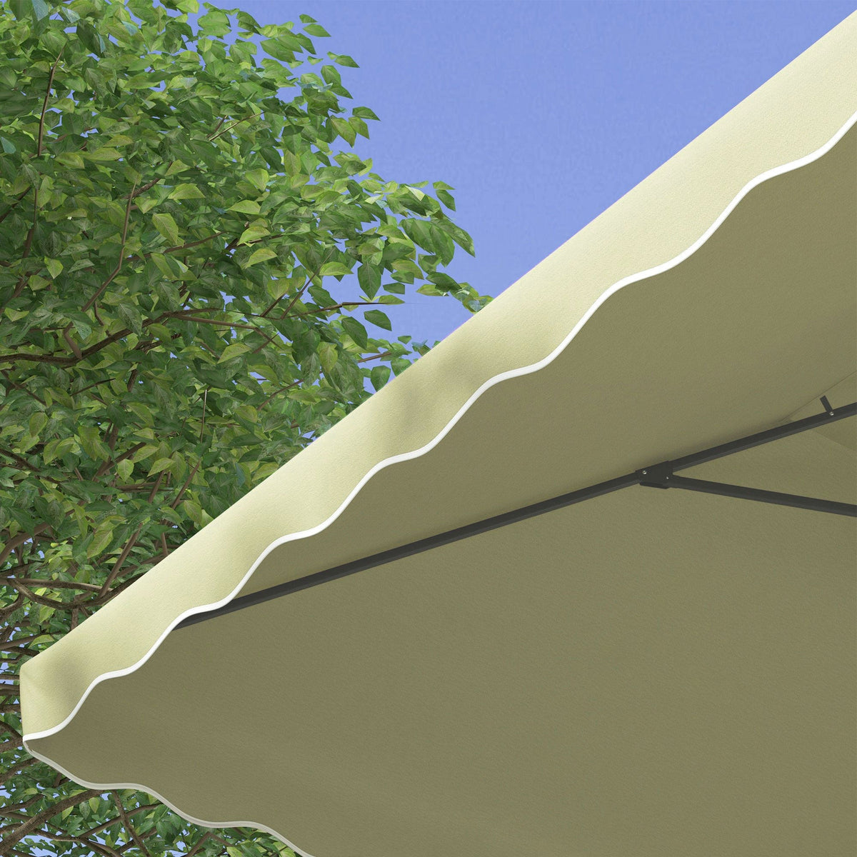 2.5m Square Patio Double Top Cantilever Umbrella with Cross Base and Ruffles, Beige