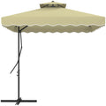 2.5m Square Patio Double Top Cantilever Umbrella with Cross Base and Ruffles, Beige