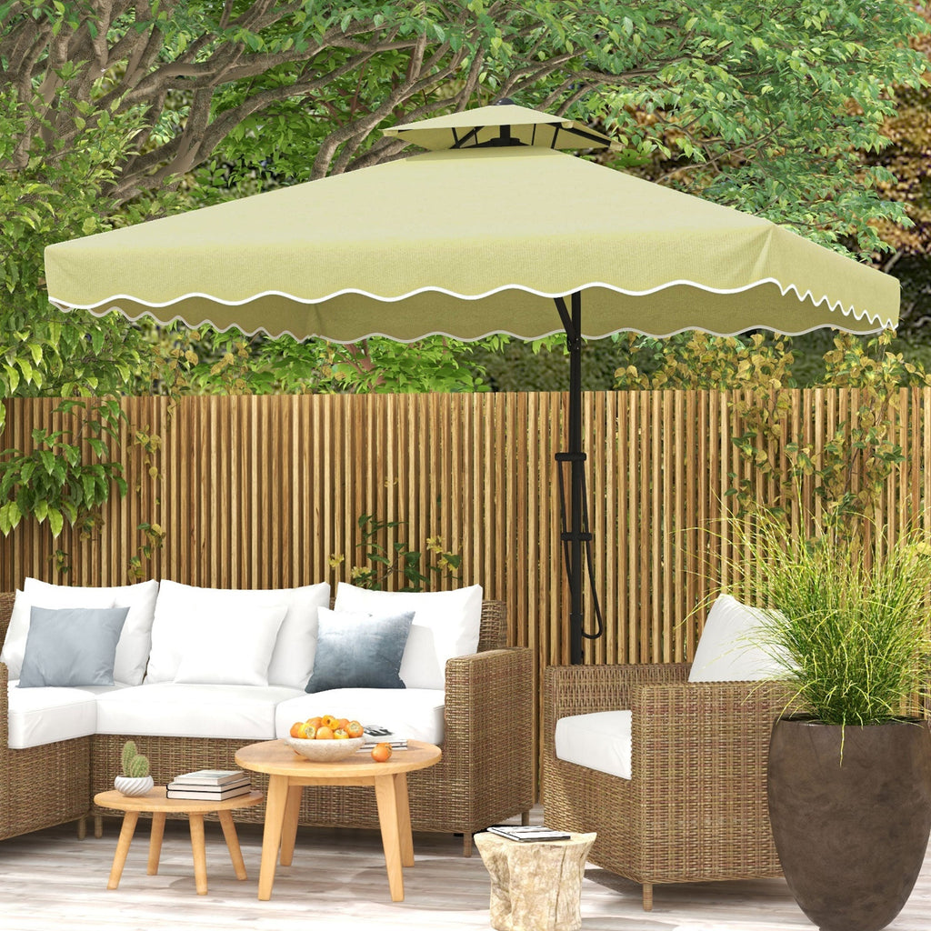 2.5m Square Patio Double Top Cantilever Umbrella with Cross Base and Ruffles, Beige