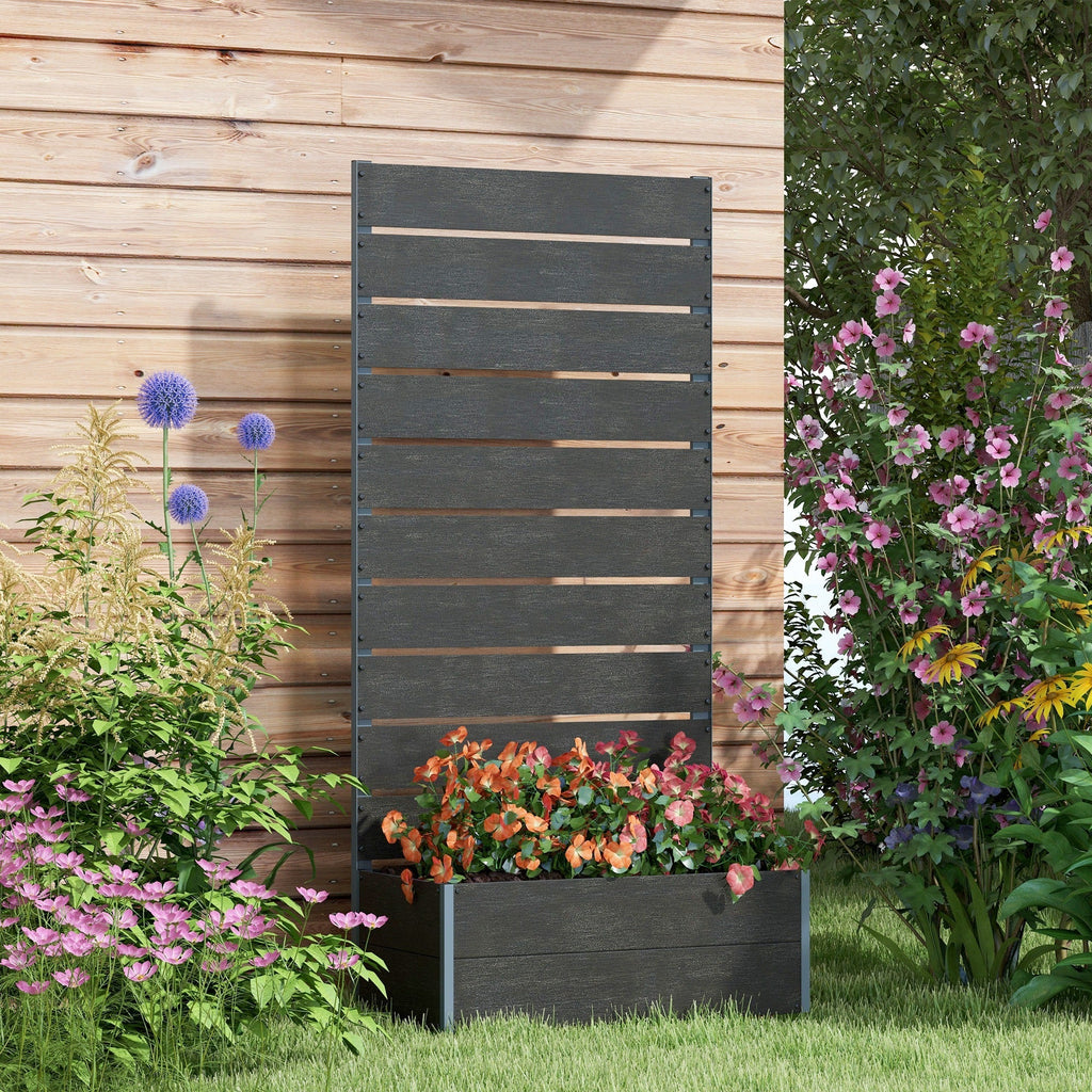 28" x 15" x 59" Raised Garden Bed with Trellis and Drain Gap, Black