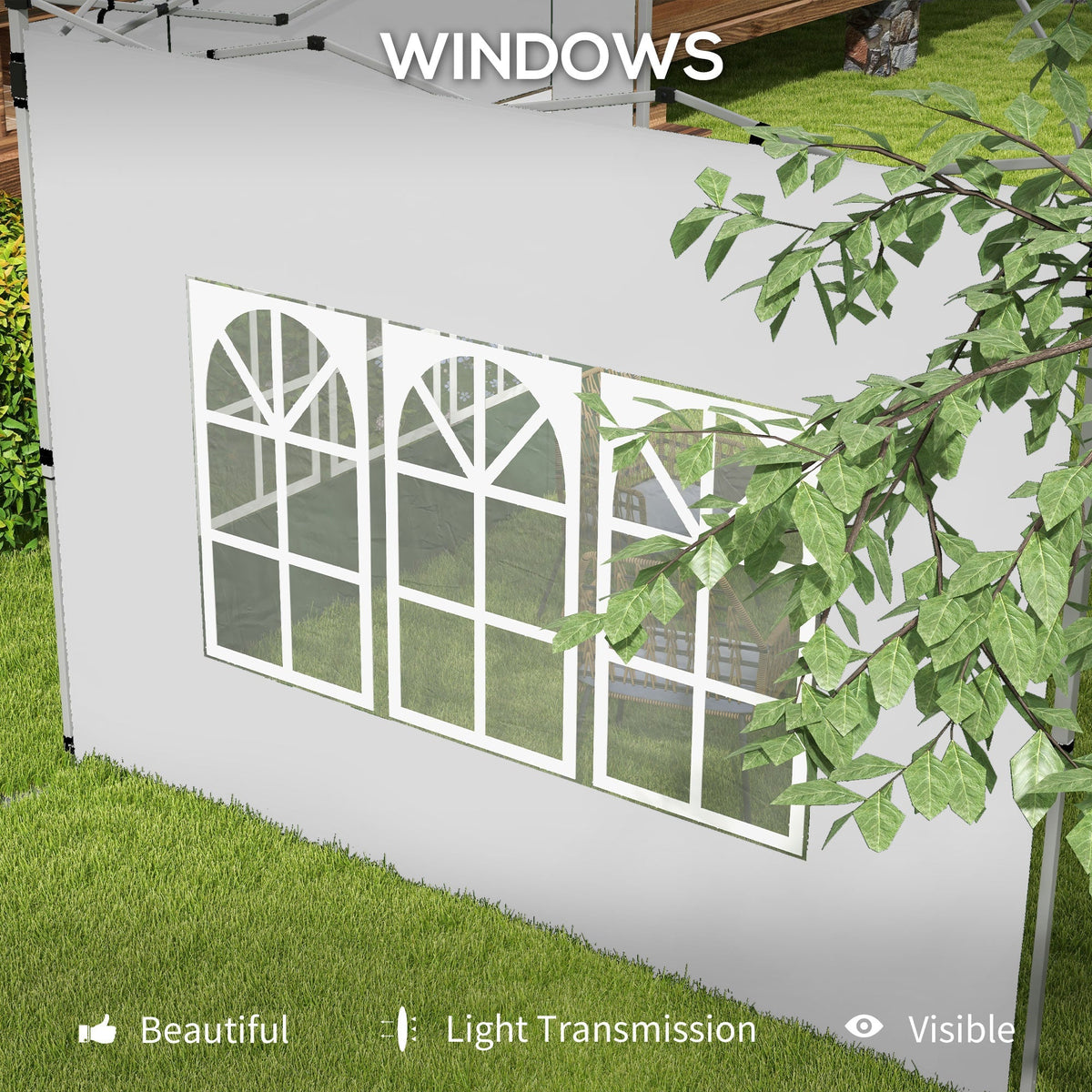 Gazebo Side Panels for 3x3(m) or 3x4(m) Pop Up Gazebo, 2 Pack Sides Replacement, White