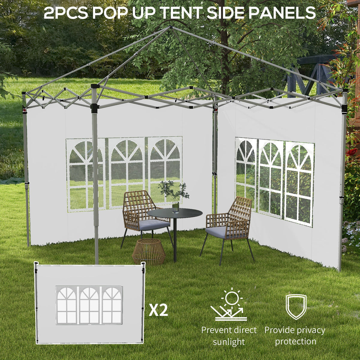 Gazebo Side Panels for 3x3(m) or 3x4(m) Pop Up Gazebo, 2 Pack Sides Replacement, White