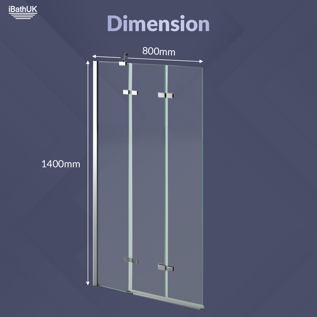 Liv Folding Pivot 6mm Glass Shower Bath Screen - 1400mm x 800mm - Chrome