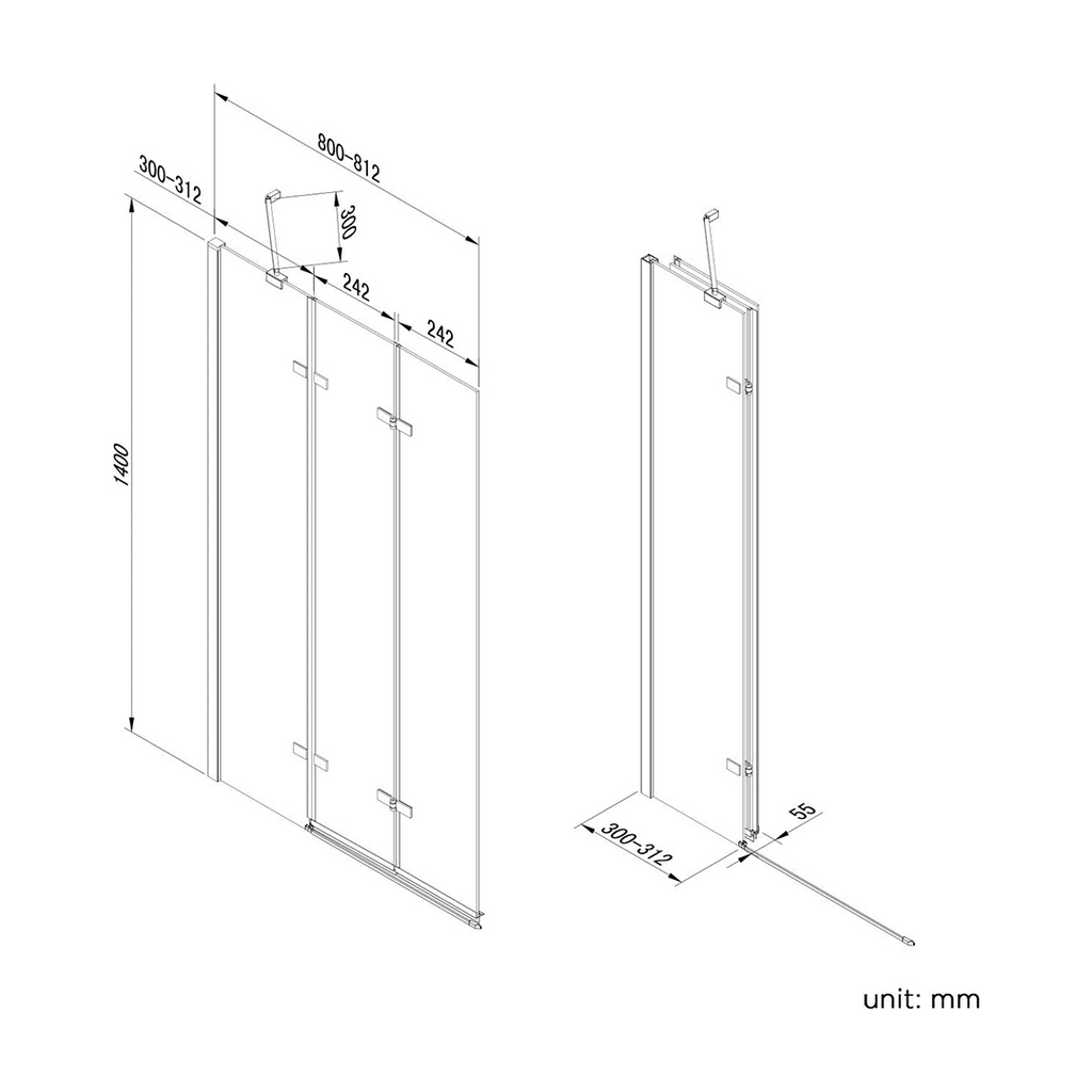 Liv Folding Pivot 6mm Glass Shower Bath Screen - 1400mm x 800mm - Chrome