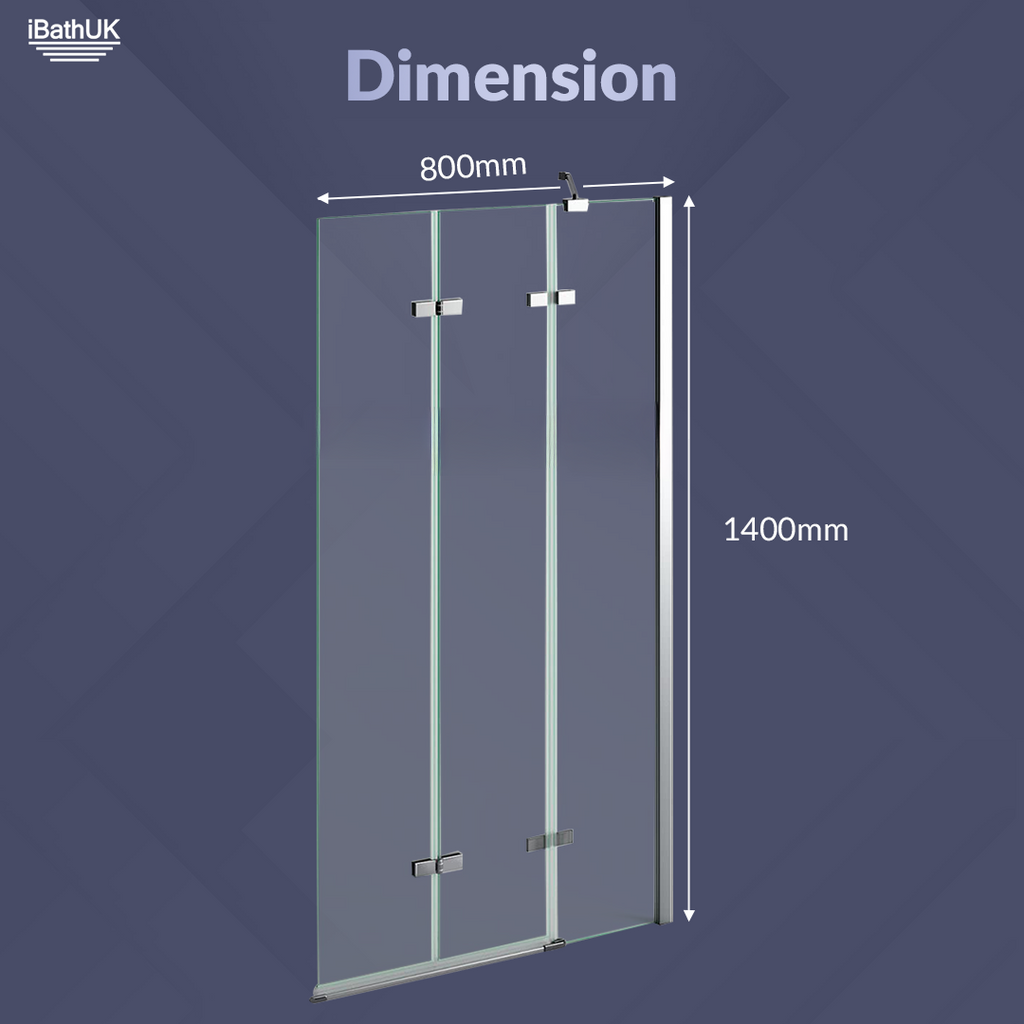 Liv Folding Pivot 6mm Glass Shower Bath Screen - 1400mm x 800mm - Chrome