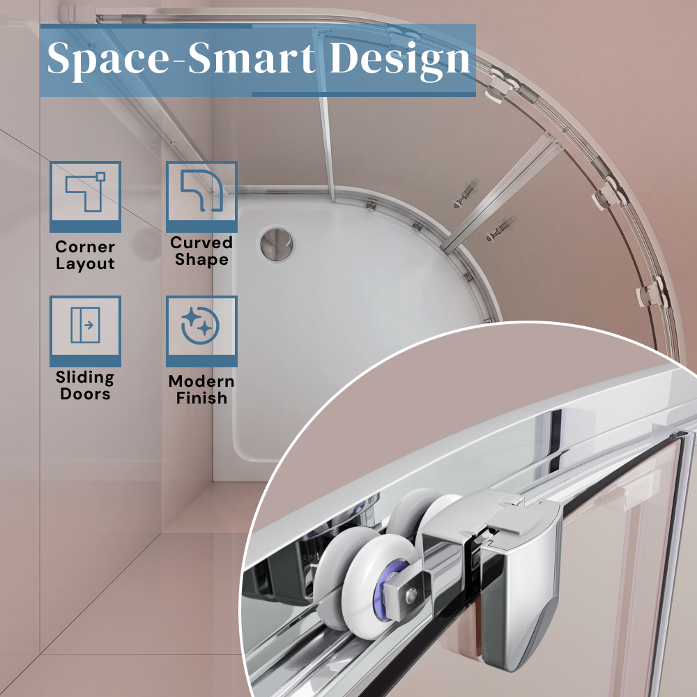 Solis 6mm Glass Sliding Door Quadrant Shower Enclosure - Chrome