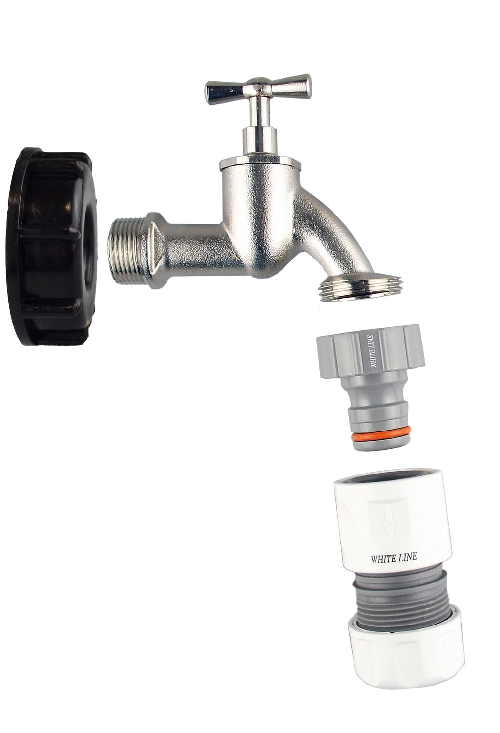 IBC 2” S60X6 Cap with Bib Tap and Max Flo Hose Connectors Set