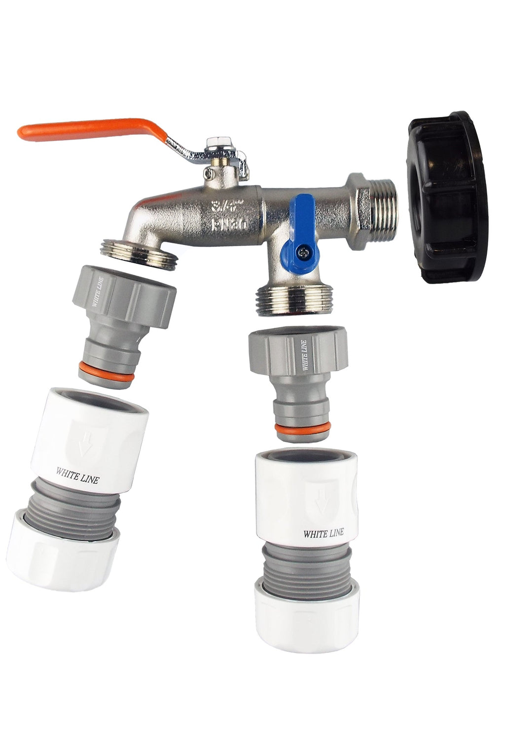 IBC 2” S60X6 Cap with Double Lever Tap and Max Flo Hose Connectors Set