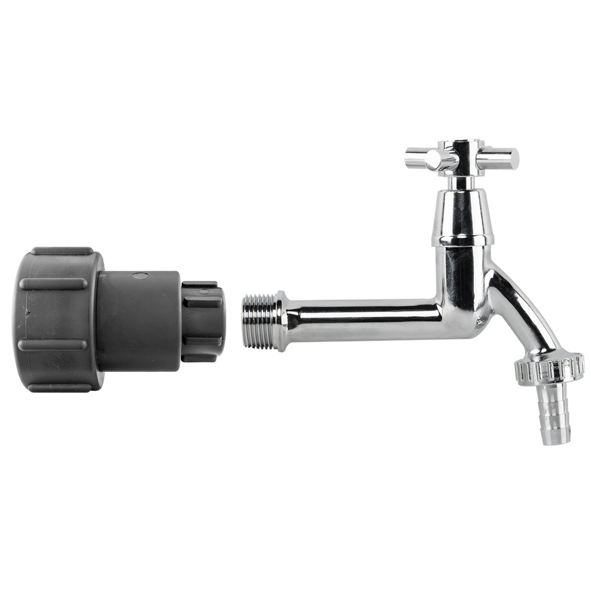 IBC 2" S60X6 - 1/2" BSP Extender Adaptor with Extended Brass Chrome Tap 1/2" Barb