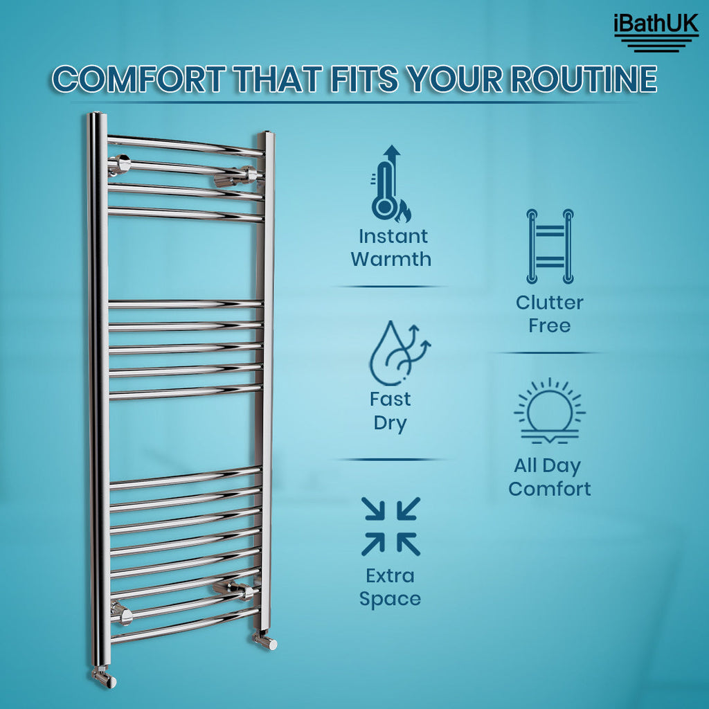 iBathUK Zypher Curved Heated Towel Rail Bathroom Radiator - Chrome