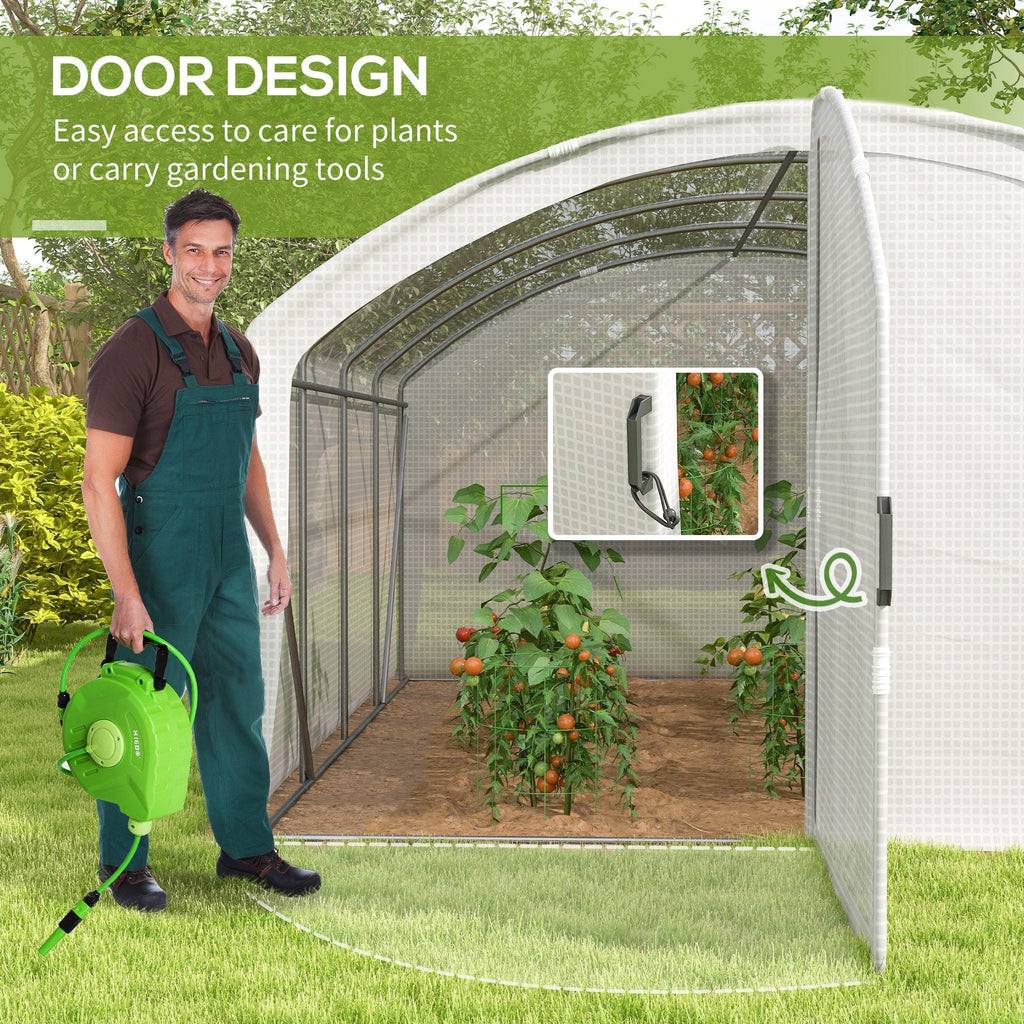 4 x 3 x 2m Galvanised Steel Frame Polytunnel Greenhouse with Hinged Door & PE Cover, White