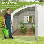4 x 3 x 2m Galvanised Steel Frame Polytunnel Greenhouse with Hinged Door & PE Cover, White