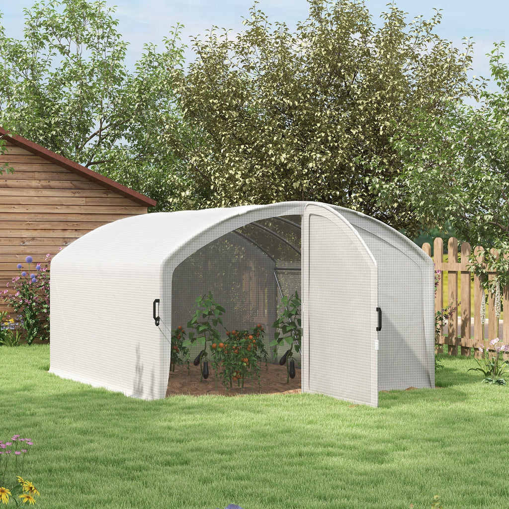 4 x 3 x 2m Galvanised Steel Frame Polytunnel Greenhouse with Hinged Door & PE Cover, White