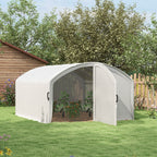 4 x 3 x 2m Galvanised Steel Frame Polytunnel Greenhouse with Hinged Door & PE Cover, White