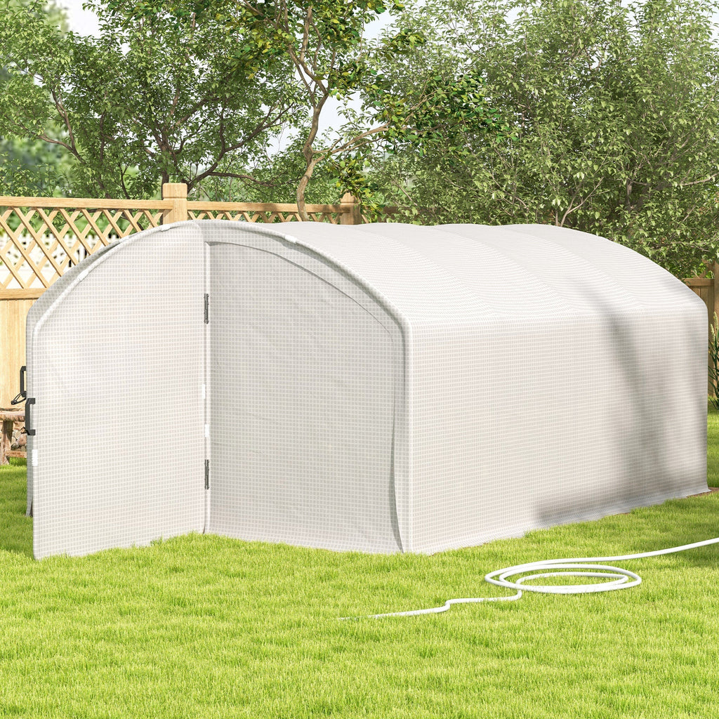 4 x 3 x 2m Galvanised Steel Frame Polytunnel Greenhouse with Hinged Door & PE Cover, White