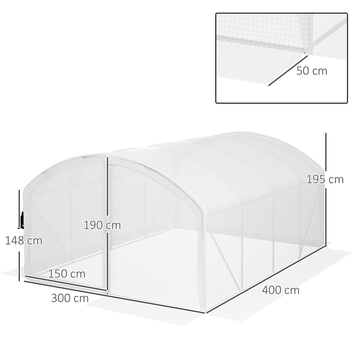 4 x 3 x 2m Galvanised Steel Frame Polytunnel Greenhouse with Hinged Door & PE Cover, White