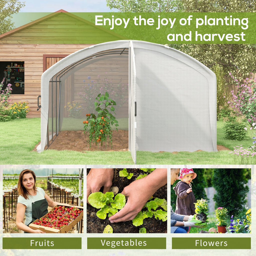 4 x 3 x 2m Galvanised Steel Frame Polytunnel Greenhouse with Hinged Door & PE Cover, White