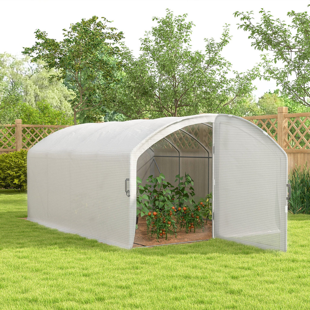 4 x 3 x 2m Galvanised Steel Frame Polytunnel Greenhouse with Hinged Door & PE Cover, White