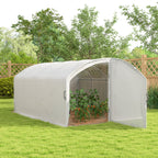 4 x 3 x 2m Galvanised Steel Frame Polytunnel Greenhouse with Hinged Door & PE Cover, White