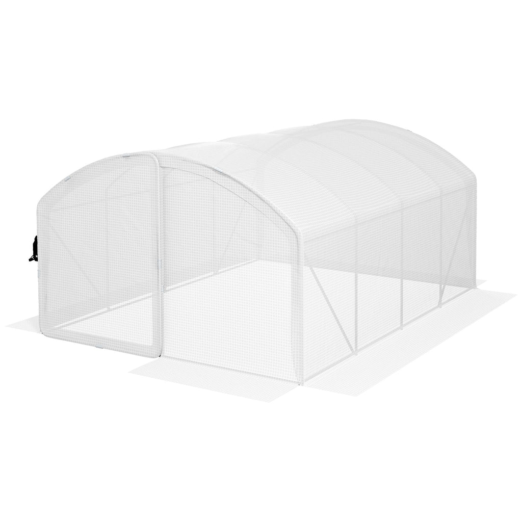 4 x 3 x 2m Galvanised Steel Frame Polytunnel Greenhouse with Hinged Door & PE Cover, White
