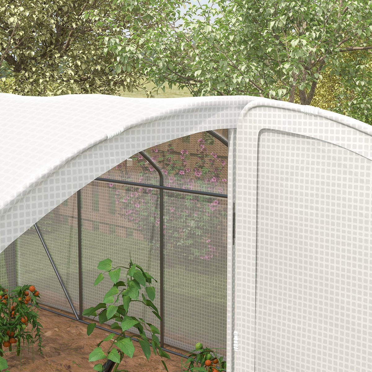 4 x 3 x 2m Galvanised Steel Frame Polytunnel Greenhouse with Hinged Door & PE Cover, White