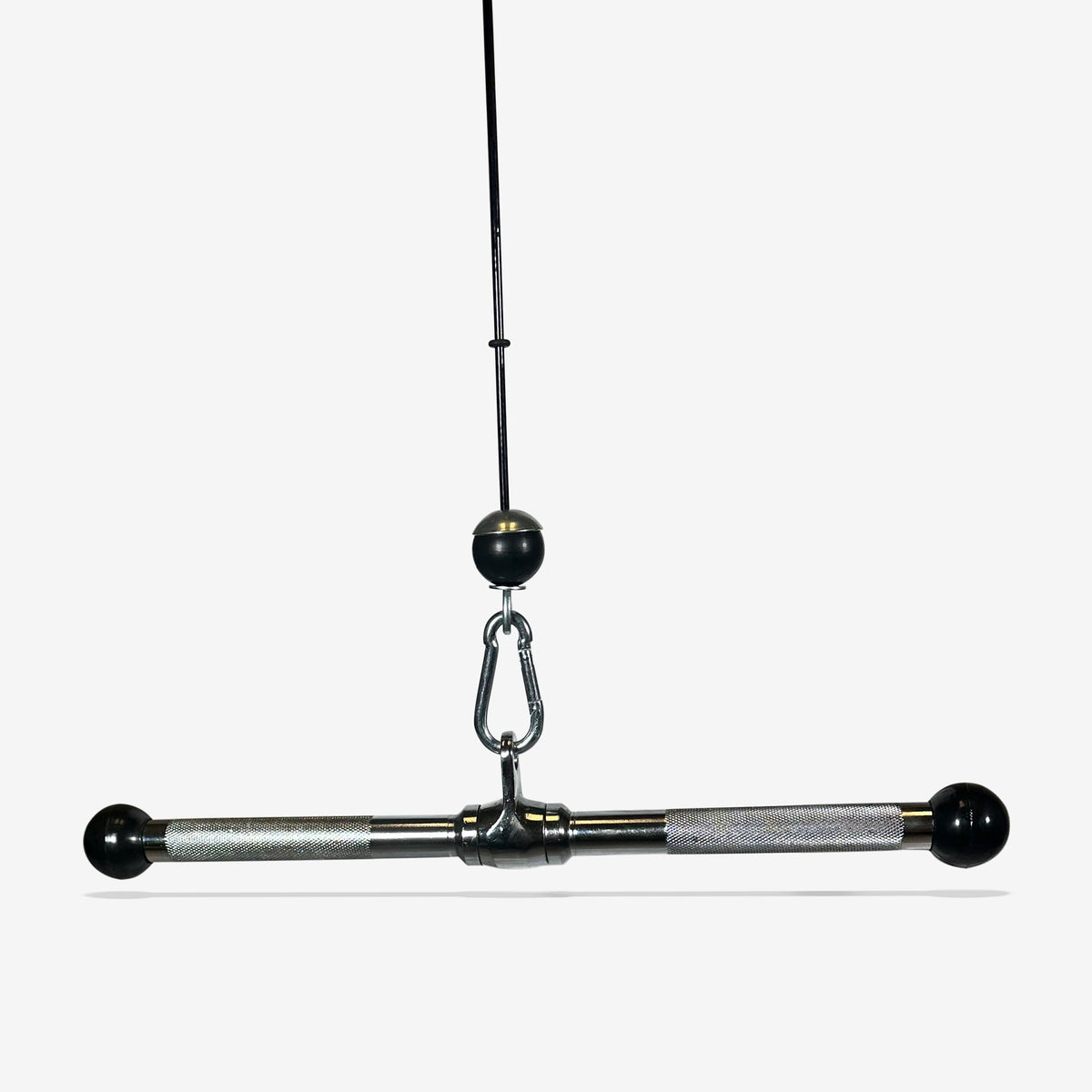 Cable attachment bar with center swivel and ball-end handles, hanging