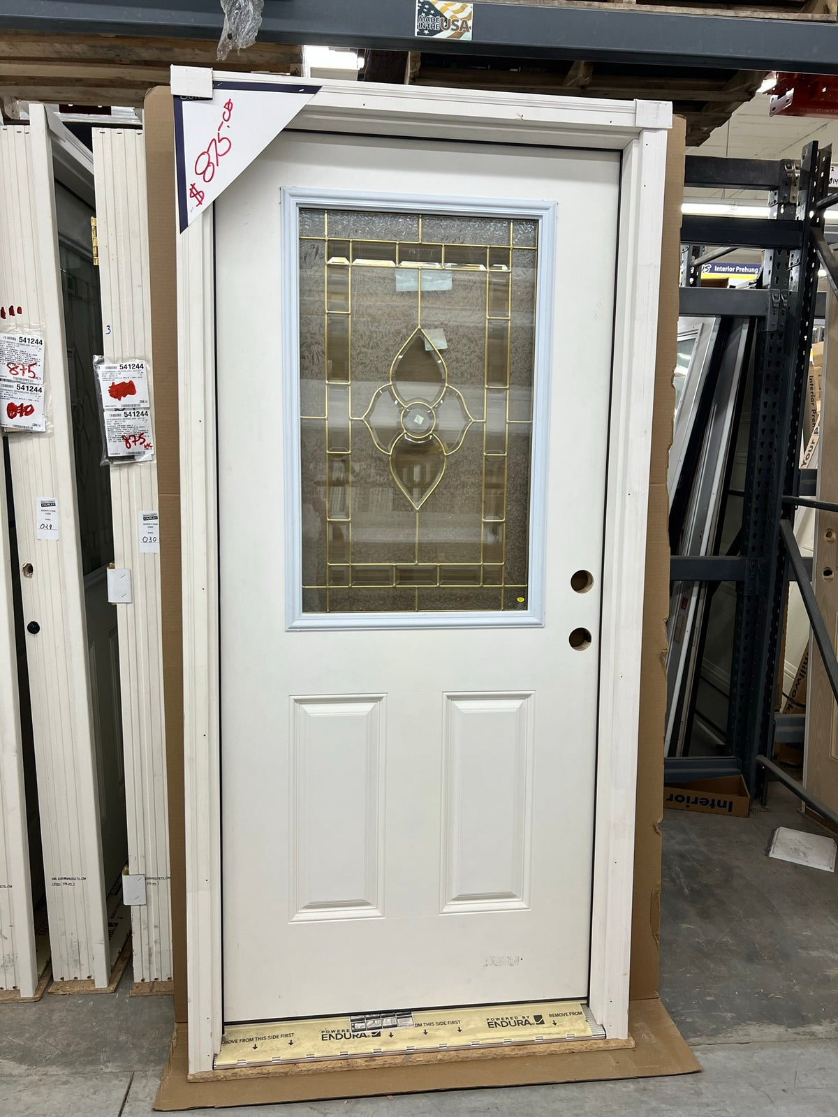 Surplus 3'0 x 6'8 Smooth Fiberglass 2 Panel Door with Decorative Glass