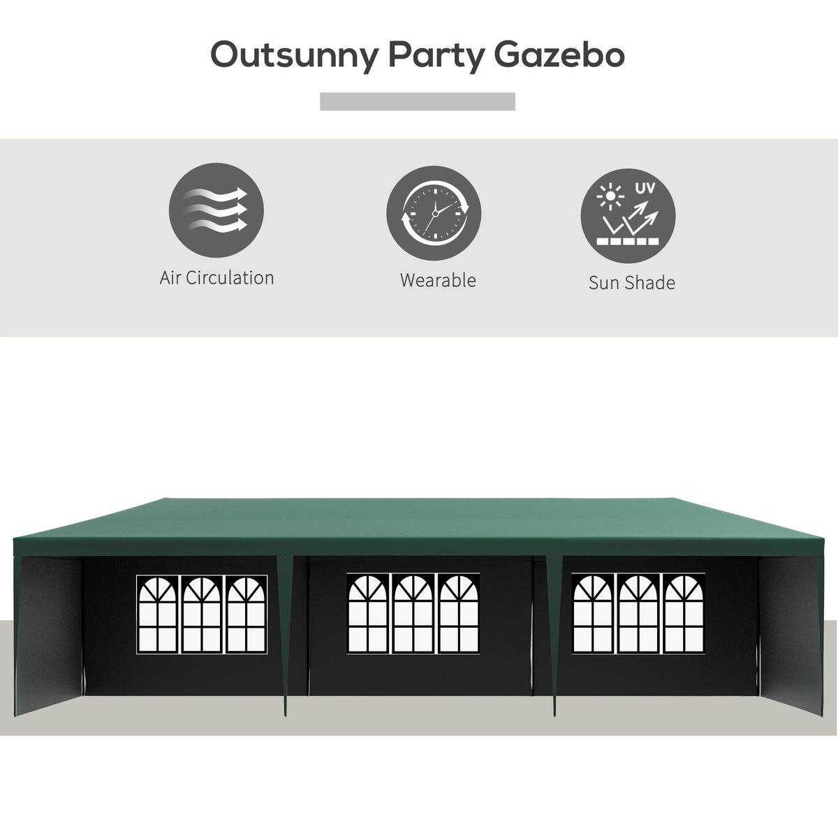 9 x 3 m Patio Gazebo Canopy Tent with Removable Walls, for Outdoor Party Wedding, Green