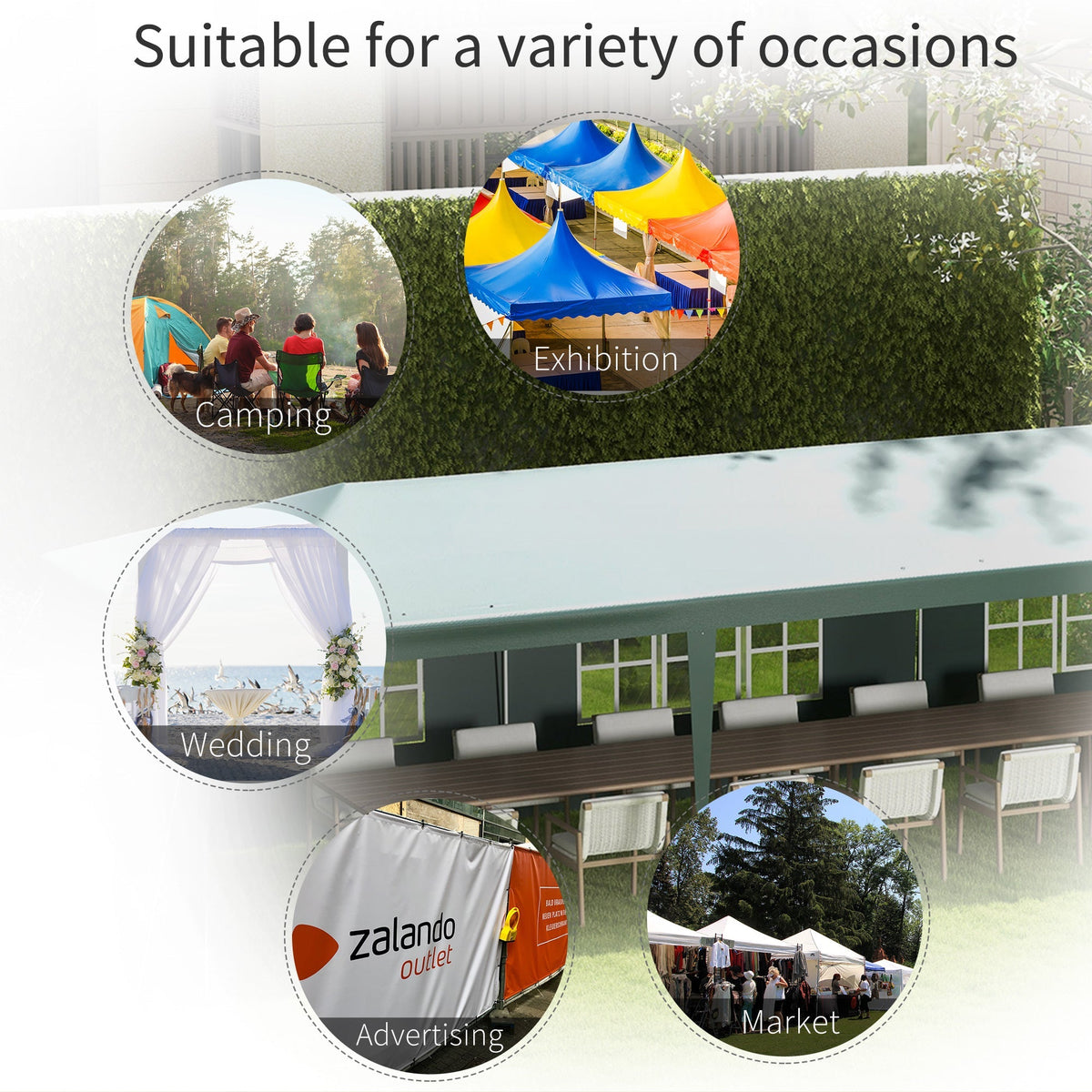 9 x 3 m Patio Gazebo Canopy Tent with Removable Walls, for Outdoor Party Wedding, Green