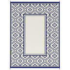 9' x 12' Patio Reversible Outdoor RV Rug with Carry Bag, Gourd Border, White & Blue