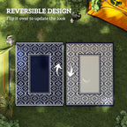 9' x 12' Patio Reversible Outdoor RV Rug with Carry Bag, Gourd Border, White & Blue