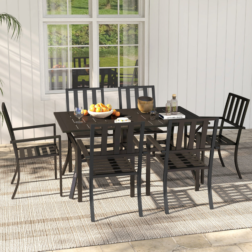 7 Pieces Patio Dining Set with Umbrella Hole, Galvanised Steel Frame, Space Saving, Black