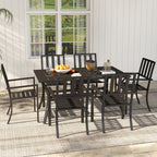 7 Pieces Patio Dining Set with Umbrella Hole, Galvanised Steel Frame, Space Saving, Black
